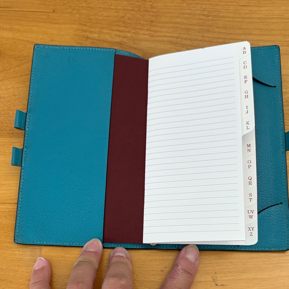 Hermès Chevre Mysore Leather Vision Agenda Cover Teal with Address Book VGUC - Picture 3 of 16